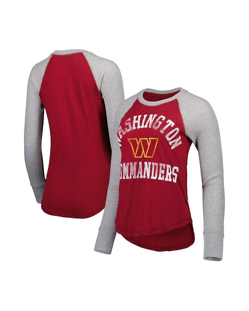 Women's Burgundy Washington Commanders Team Waffle Raglan Long Sleeve T-shirt Red $26.00 Tops