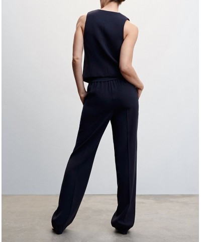 Women's Elastic Waist Suit Trousers Dark Navy $47.69 Pants