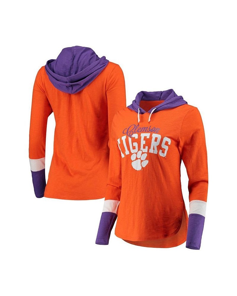 Women's Orange Purple Clemson Tigers Passing Play Long Sleeve Hoodie T-shirt Orange, Purple $24.20 Tops