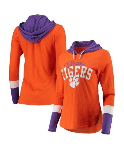 Women's Orange Purple Clemson Tigers Passing Play Long Sleeve Hoodie T-shirt Orange, Purple $24.20 Tops