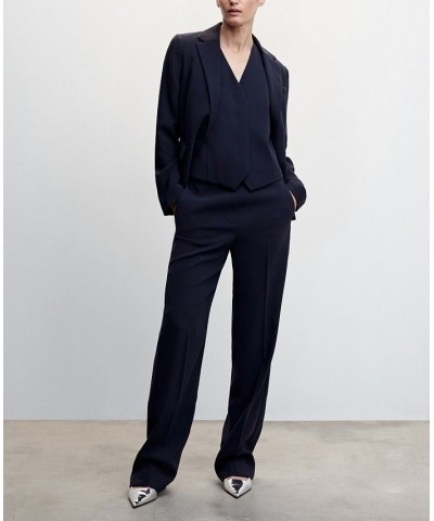 Women's Elastic Waist Suit Trousers Dark Navy $47.69 Pants