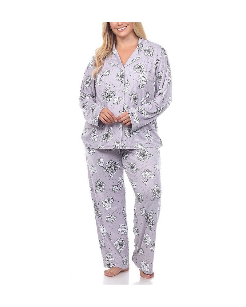 Plus Size Long Sleeve Floral Pajama Set 2-Piece Gray $26.95 Sleepwear