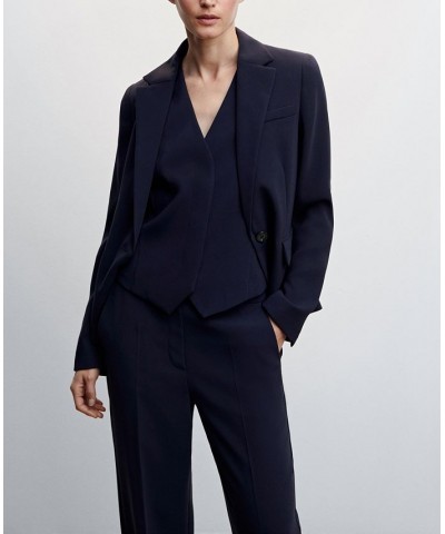 Women's Elastic Waist Suit Trousers Dark Navy $47.69 Pants