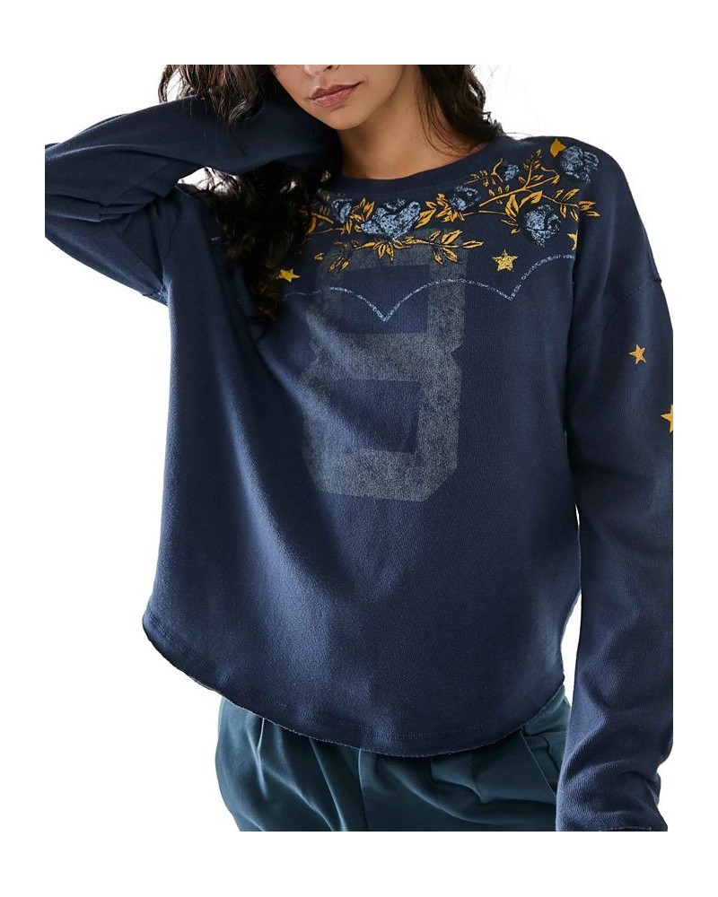 Women's Homestead Printed Long-Sleeve Cotton Top Blue $46.06 Tops