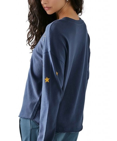 Women's Homestead Printed Long-Sleeve Cotton Top Blue $46.06 Tops