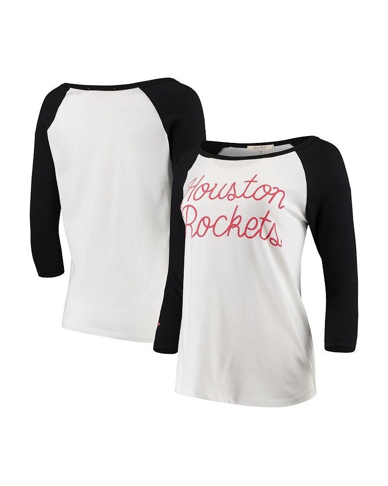 Women's White Houston Rockets Stitch Script Three-Quarter Sleeve Raglan T-shirt White $19.74 Tops