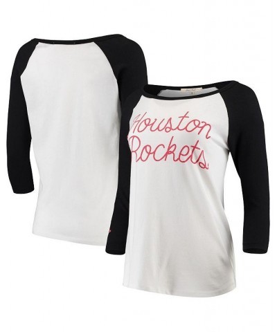 Women's White Houston Rockets Stitch Script Three-Quarter Sleeve Raglan T-shirt White $19.74 Tops