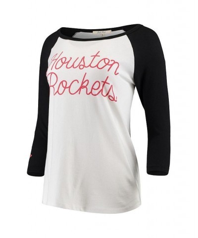 Women's White Houston Rockets Stitch Script Three-Quarter Sleeve Raglan T-shirt White $19.74 Tops