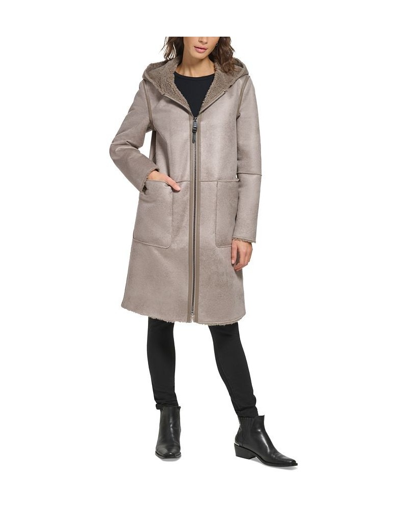 Women's Hooded Faux-Shearling Coat Green $111.80 Coats