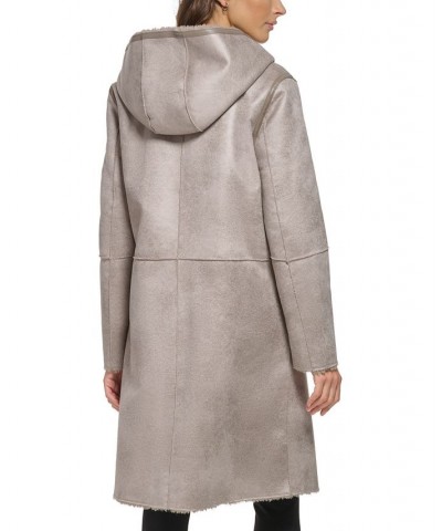 Women's Hooded Faux-Shearling Coat Green $111.80 Coats