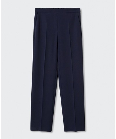 Women's Elastic Waist Suit Trousers Dark Navy $47.69 Pants