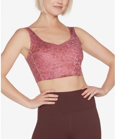 Women's GO SCULPT Leopard Longline Medium Impact Sports Bra Mauve $16.09 Bras