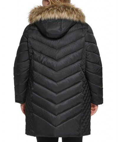 Women's Plus Size Faux-Fur-Trim Hooded Puffer Coat Black $66.30 Coats