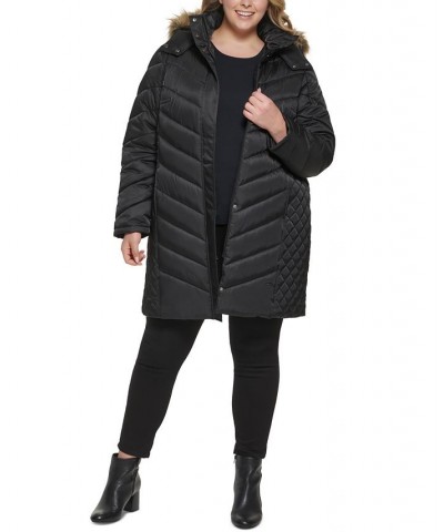 Women's Plus Size Faux-Fur-Trim Hooded Puffer Coat Black $66.30 Coats