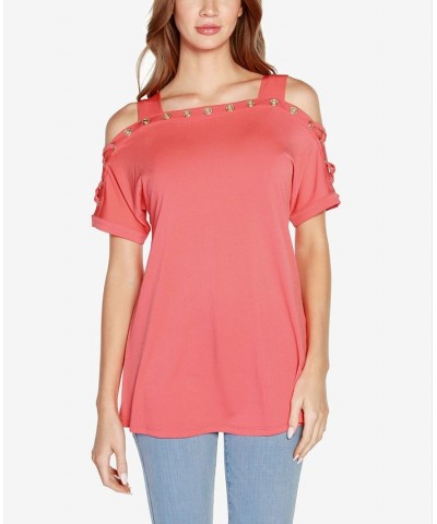 Women's Cold-Shoulder Top White and Gold $17.84 Tops