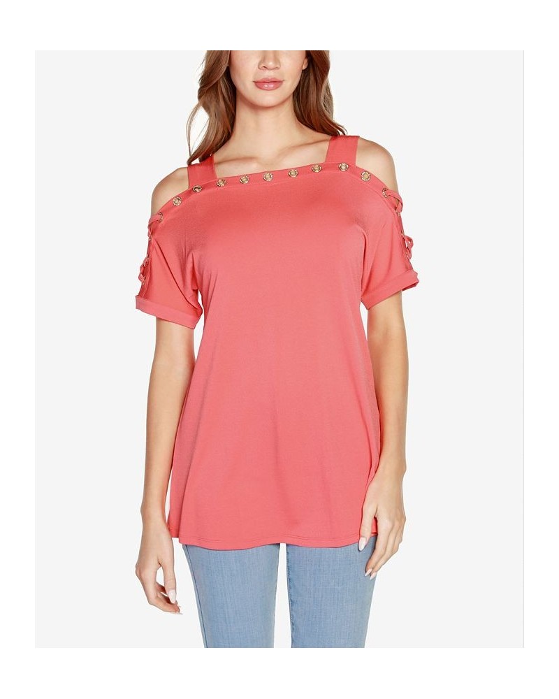 Women's Cold-Shoulder Top White and Gold $17.84 Tops