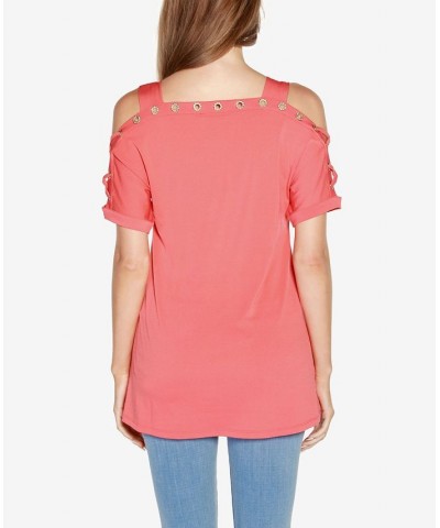 Women's Cold-Shoulder Top White and Gold $17.84 Tops