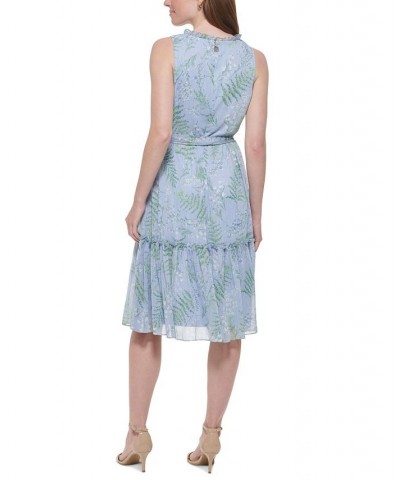 Women's Ruffled Tie-Waist Faux-Wrap Dress Blue Heron Multi $61.16 Dresses