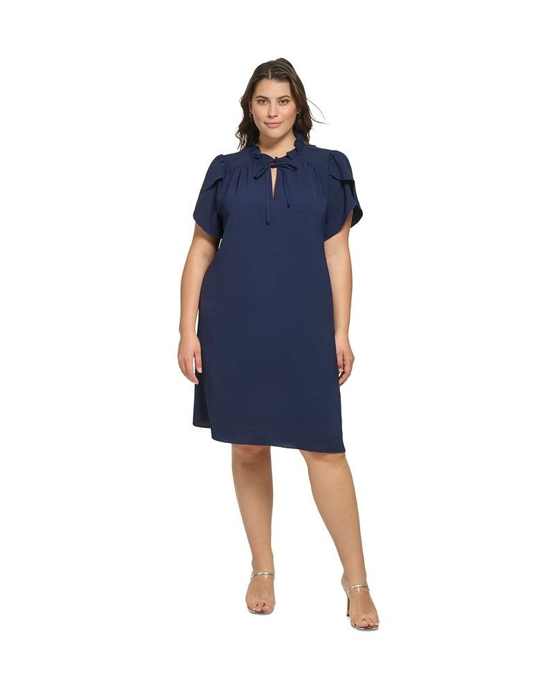 Plus Size Envelope-Sleeve Ruffle-Neck Sheath Dress Spring Navy $46.44 Dresses