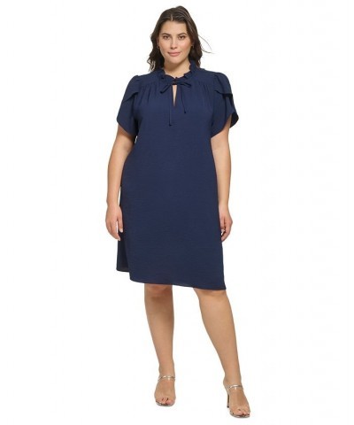 Plus Size Envelope-Sleeve Ruffle-Neck Sheath Dress Spring Navy $46.44 Dresses