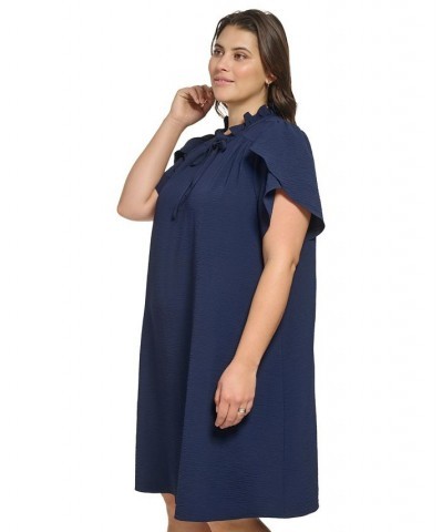 Plus Size Envelope-Sleeve Ruffle-Neck Sheath Dress Spring Navy $46.44 Dresses