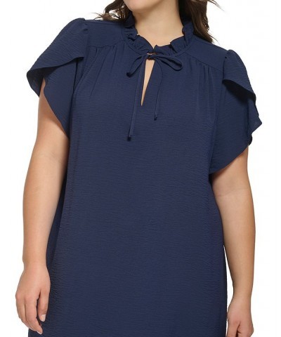 Plus Size Envelope-Sleeve Ruffle-Neck Sheath Dress Spring Navy $46.44 Dresses