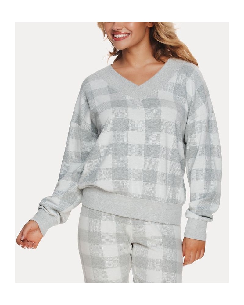 Women's Aurora Plaid V-Neck Sweatshirt Gray, White $32.64 Sleepwear