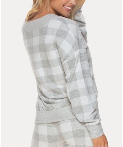 Women's Aurora Plaid V-Neck Sweatshirt Gray, White $32.64 Sleepwear