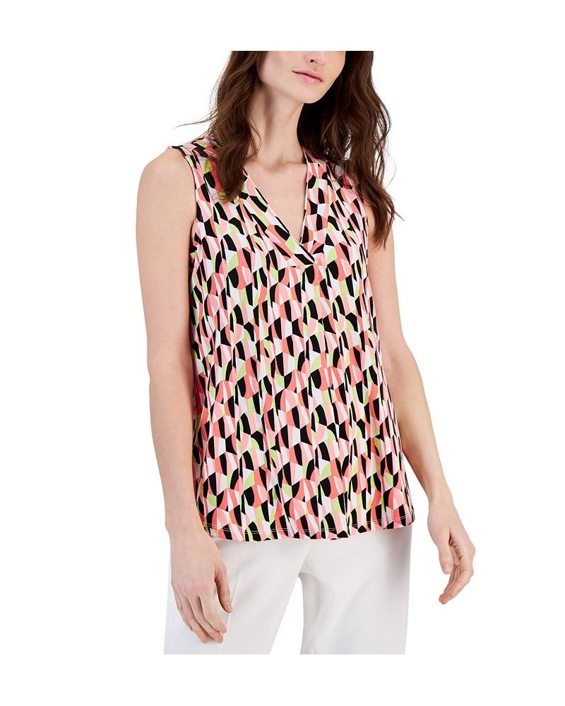 Women's Printed Pleated-Front Shell Red Pear Multi $33.63 Tops