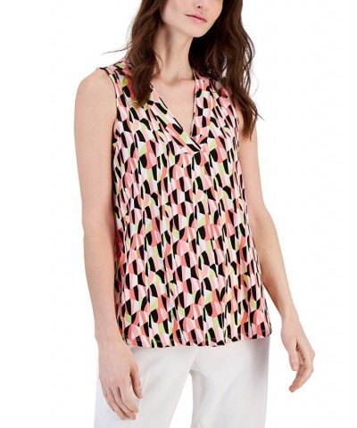 Women's Printed Pleated-Front Shell Red Pear Multi $33.63 Tops