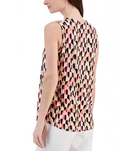 Women's Printed Pleated-Front Shell Red Pear Multi $33.63 Tops