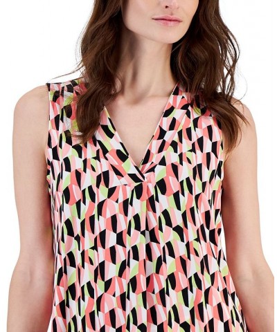 Women's Printed Pleated-Front Shell Red Pear Multi $33.63 Tops