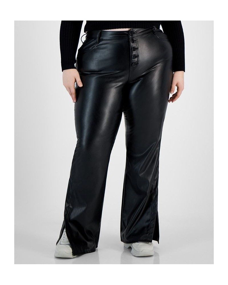 Trendy Plus Size Faux-Leather Flared Pants Black $15.36 Pants