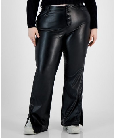 Trendy Plus Size Faux-Leather Flared Pants Black $15.36 Pants