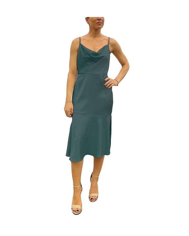 Women's Cowlneck Sleeveless Satin Midi Dress Green $32.56 Dresses