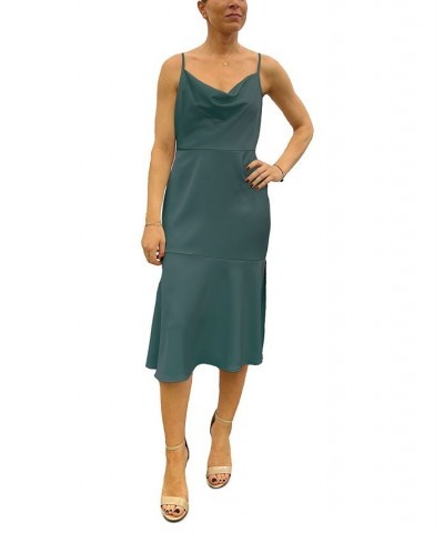 Women's Cowlneck Sleeveless Satin Midi Dress Green $32.56 Dresses