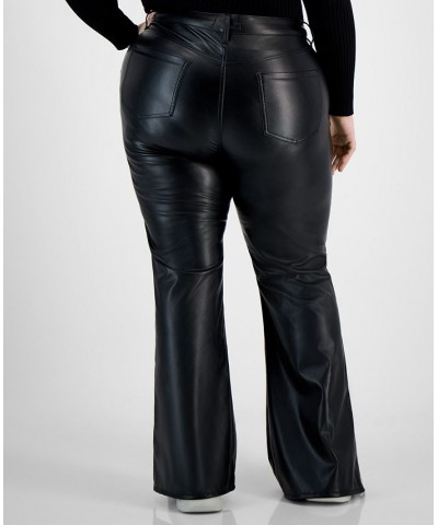 Trendy Plus Size Faux-Leather Flared Pants Black $15.36 Pants