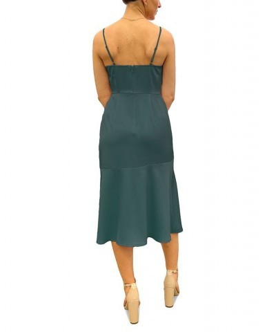 Women's Cowlneck Sleeveless Satin Midi Dress Green $32.56 Dresses