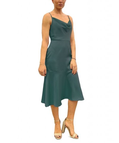 Women's Cowlneck Sleeveless Satin Midi Dress Green $32.56 Dresses