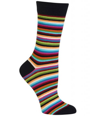 Women's Stripe Fashion Crew Socks Black $10.45 Socks