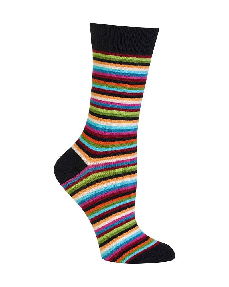 Women's Stripe Fashion Crew Socks Black $10.45 Socks