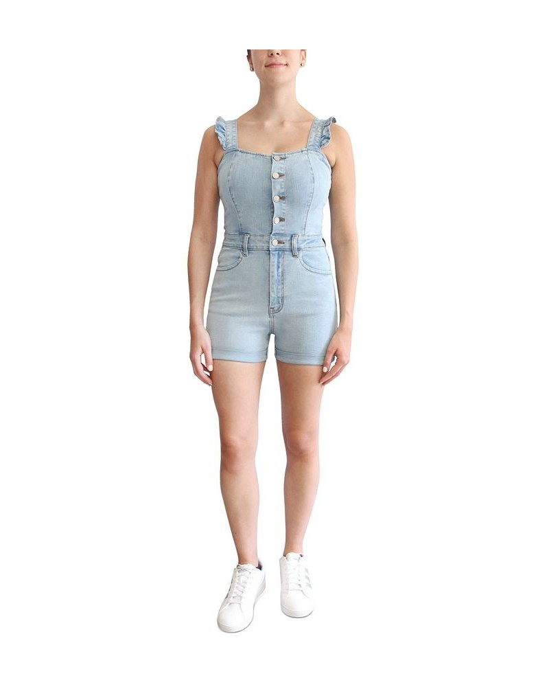 Juniors' Ruffled Stretch-Denim Shortalls Light Wash $12.25 Shorts