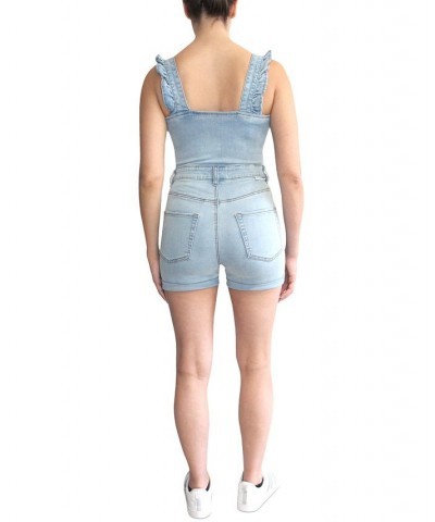 Juniors' Ruffled Stretch-Denim Shortalls Light Wash $12.25 Shorts