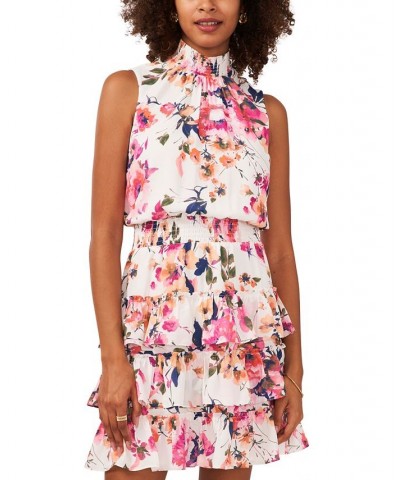 Women's Sleeveless Smocked-Waist Tiered Dress White/Pink/Peach $37.38 Dresses