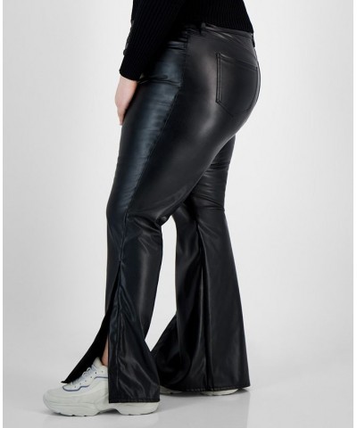 Trendy Plus Size Faux-Leather Flared Pants Black $15.36 Pants