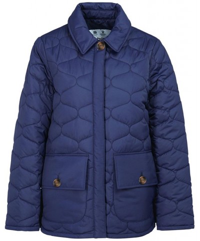 Women's Leilani Quilted Patch-Pocket Jacket Blue $124.70 Coats