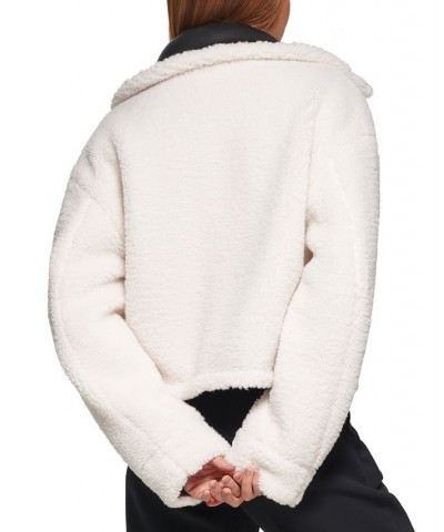 Women's Reversible Faux-Shearling Moto Coat Black Cream $51.00 Jackets