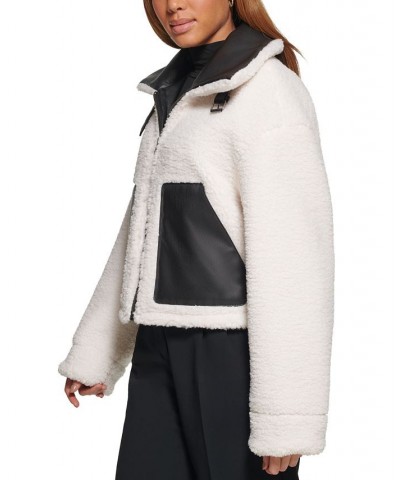 Women's Reversible Faux-Shearling Moto Coat Black Cream $51.00 Jackets