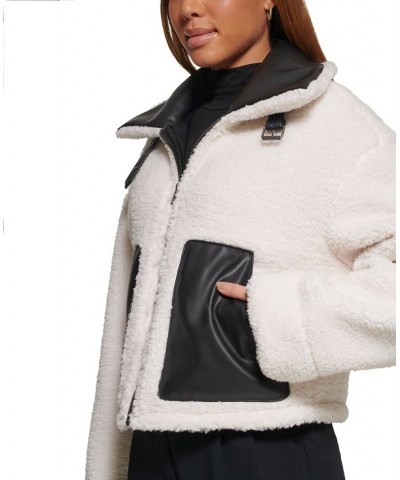 Women's Reversible Faux-Shearling Moto Coat Black Cream $51.00 Jackets