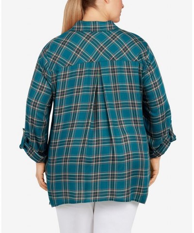 Plus Size Flannel Top Teal Multi $40.70 Tops